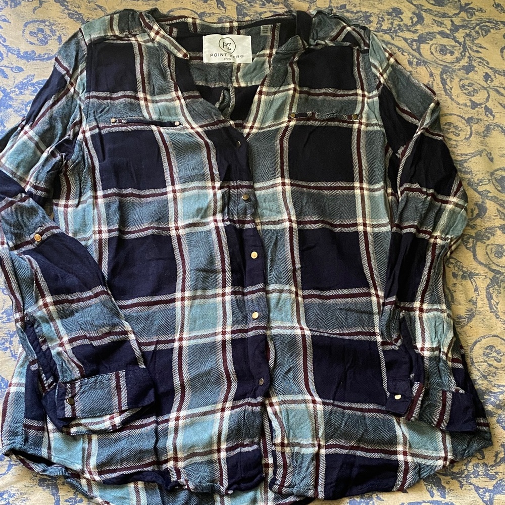 Point Zero Navy and White Plaid Shirt